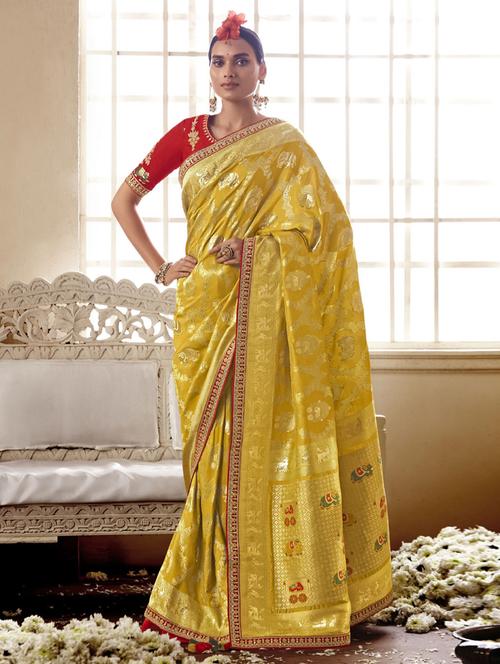 yellow silk saree - 19513235 - Very Small Image - 1