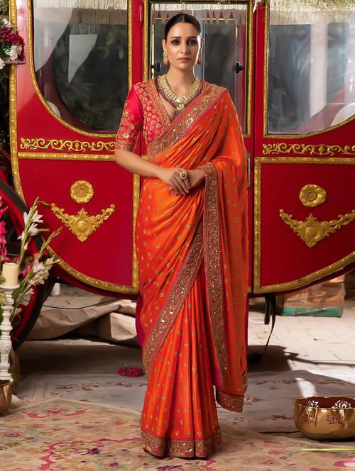 orange silk saree with blouse - 19513239 - Very Small Image - 1