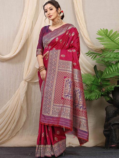 red silk saree - 19513251 - Very Small Image - 1