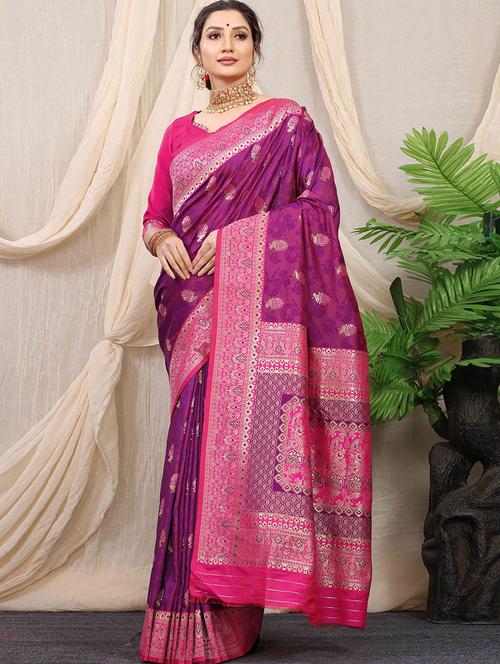 purple silk saree with blouse - 19513253 - Very Small Image - 1