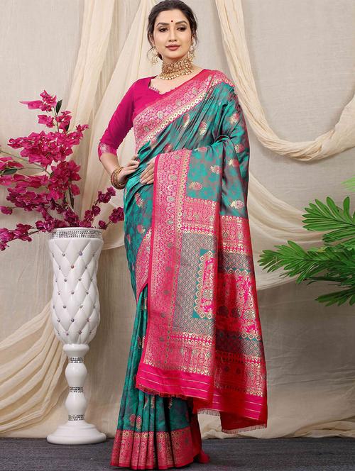 green silk saree - 19513258 - Very Small Image - 1