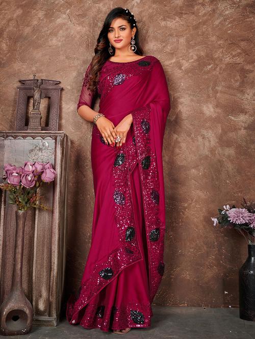 pink satin saree - 19513259 - Very Small Image - 1