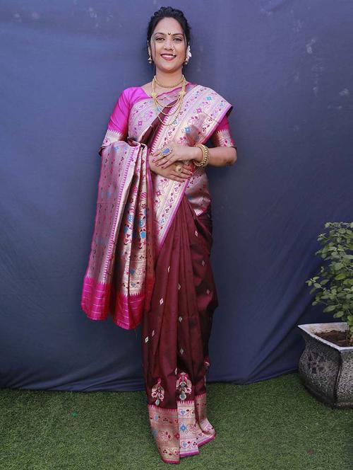 paithani silk saree with blouse - 19513318 - Very Small Image - 1