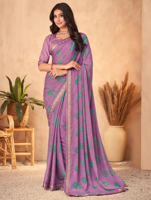 purple georgette saree with blouse - 19513386 - Very Small Image - 1