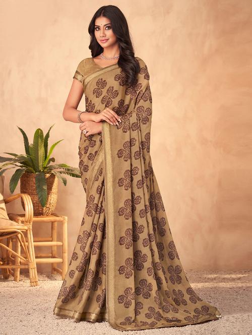 brown georgette saree with blouse - 19513394 - Very Small Image - 1