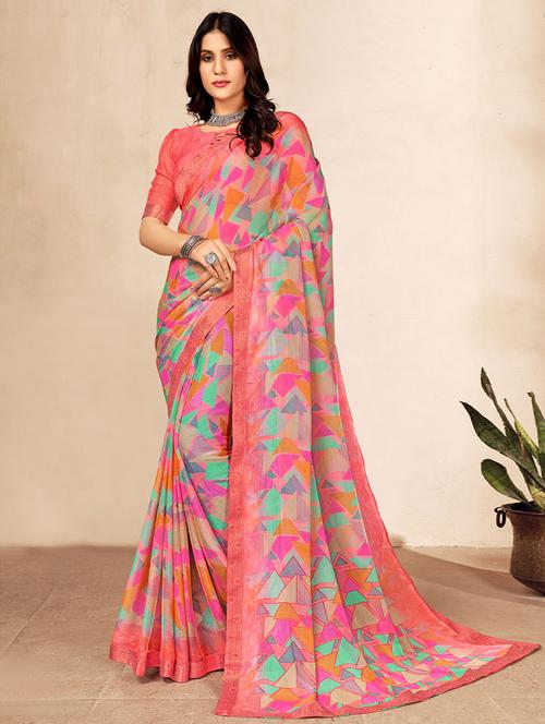 chiffon plain saree with blouse - 19513428 - Very Small Image - 1