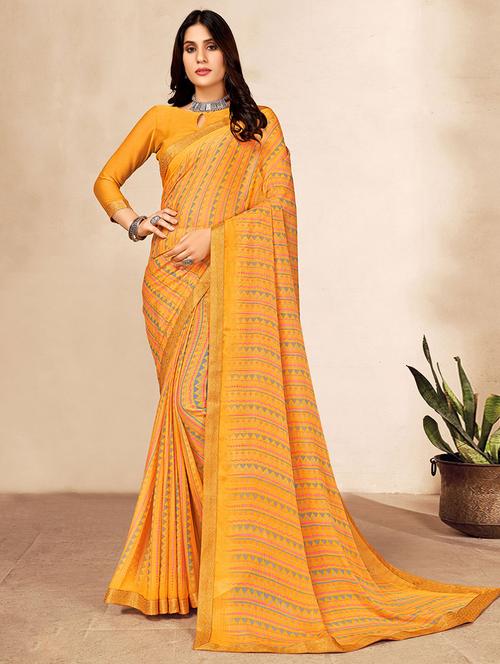 chiffon plain saree with blouse - 19513430 - Very Small Image - 1