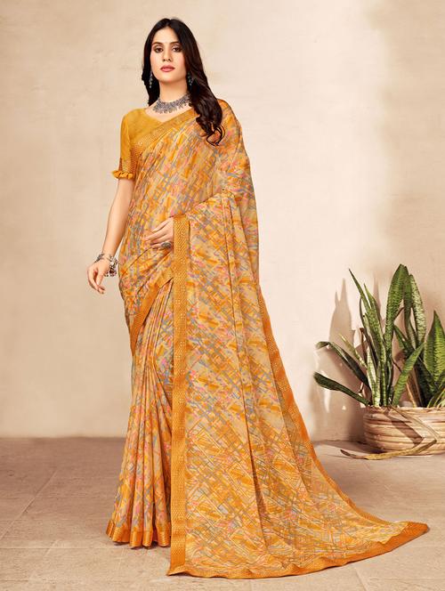 chiffon plain saree with blouse - 19513433 - Very Small Image - 1