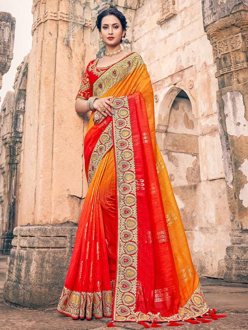 orange si;lk saree with blouse - 19513439 - Very Small Image - 1