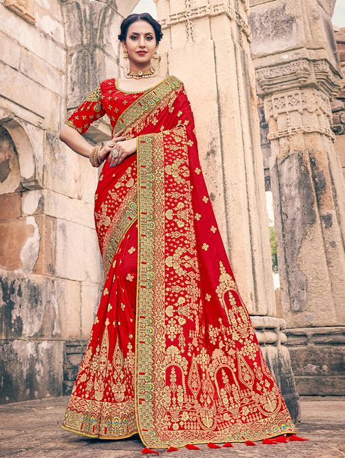 red silk saree with blouse - 19513447 - Very Small Image - 1