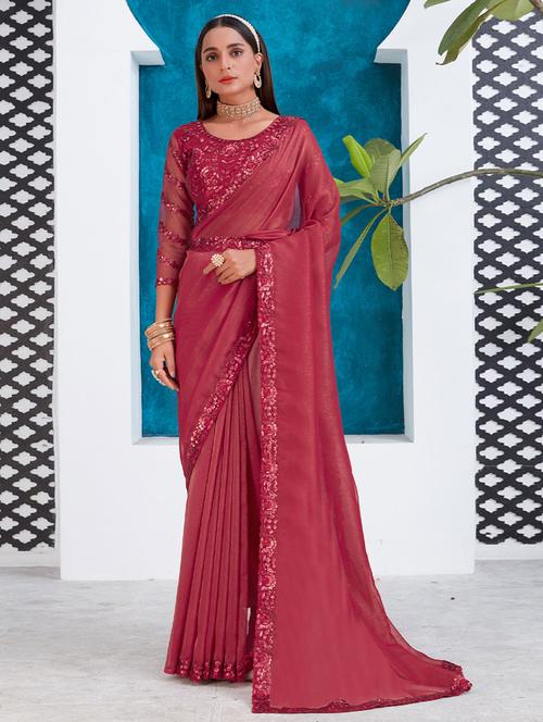 pink solid silk saree with blouse - 19513456 - Very Small Image - 1