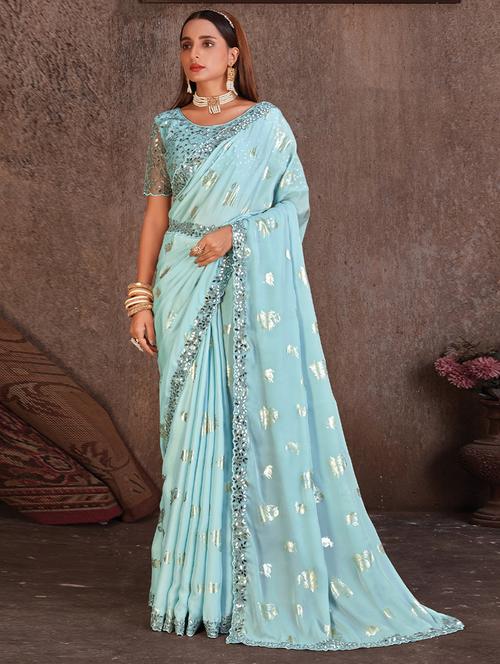 blue silk saree with blouse - 19513467 - Very Small Image - 1