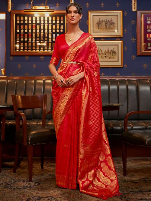 red silk saree with blouse - 19513468 - Very Small Image - 1