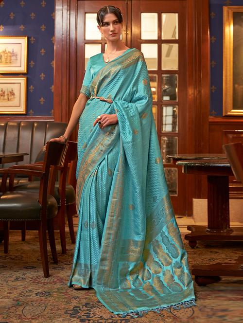blue silk saree with blouse - 19513472 - Very Small Image - 1