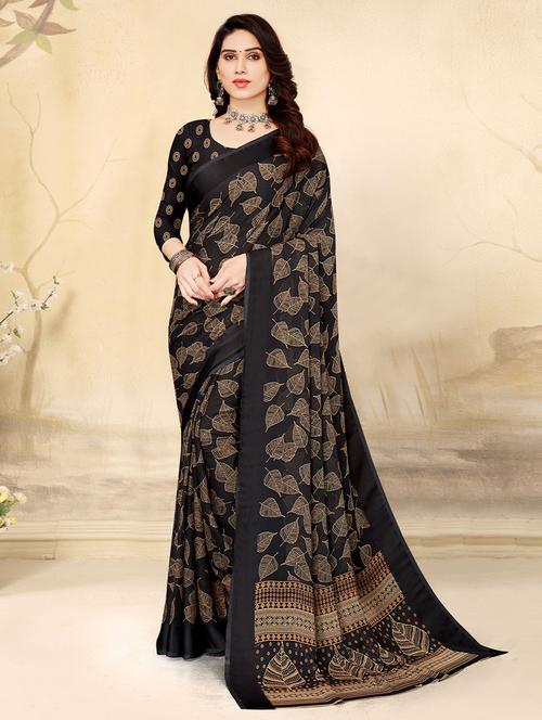 black chiffon printed saree with blouse - 19513489 - Very Small Image - 1