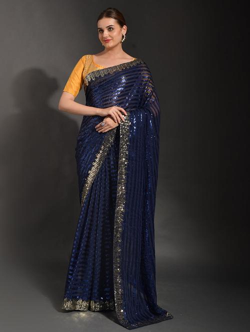 blue georgette saree with blouse - 19513513 - Very Small Image - 1