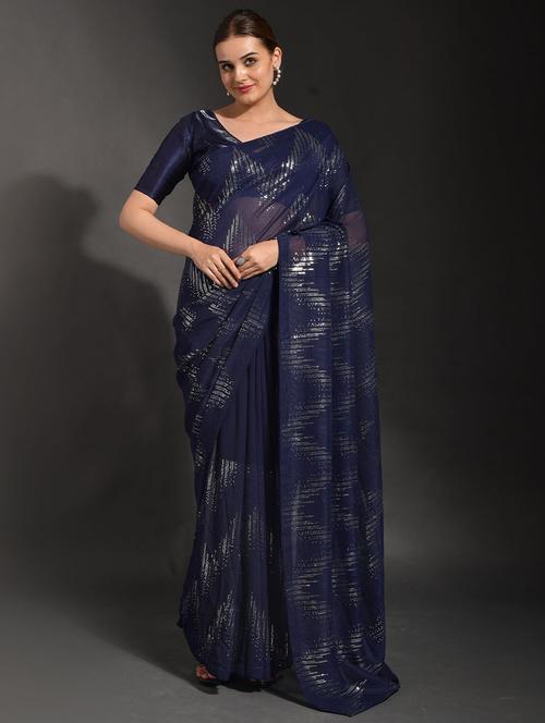 blue georgette saree with blouse - 19513515 - Very Small Image - 1