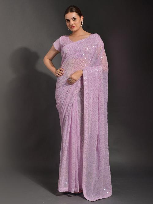 purple georgette saree with blouse - 19513516 - Very Small Image - 1