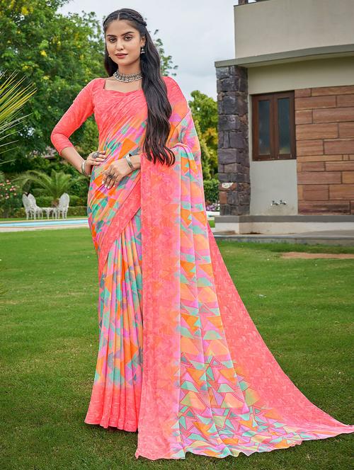 pink chiffon saree with blouse - 19513522 - Very Small Image - 1