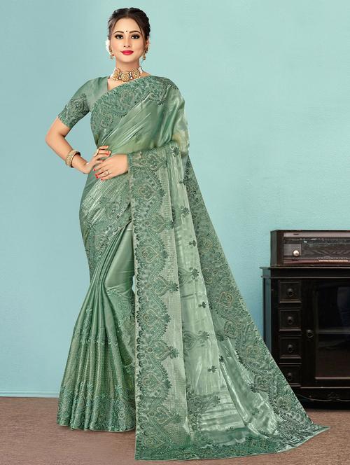 green silk saree - 19513537 - Very Small Image - 1