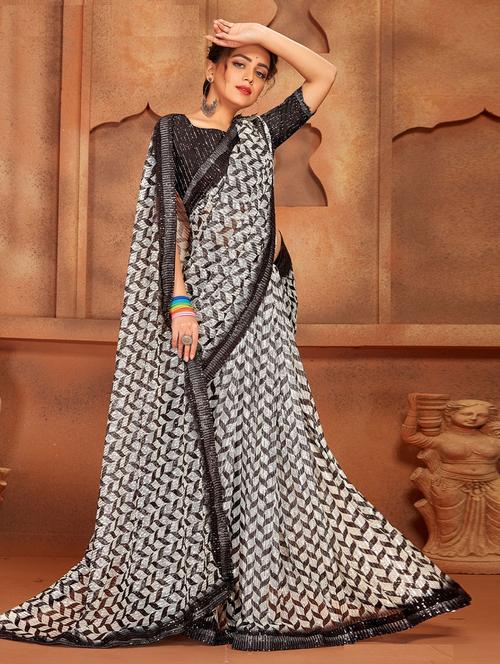 multi colored self design embroidered saree with blouse - 19513582 - Very Small Image - 1