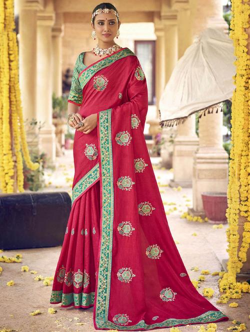 magenta bordered saree with blouse - 19513598 - Very Small Image - 1