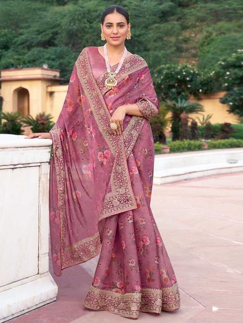 pink bordered saree with blouse - 19513611 - Very Small Image - 1