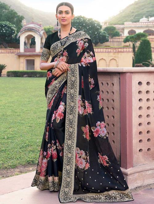 black bordered saree with blouse - 19513616 - Very Small Image - 1