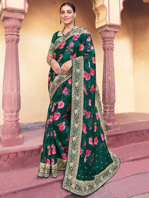 green bordered saree with blouse - 19513618 - Very Small Image - 1