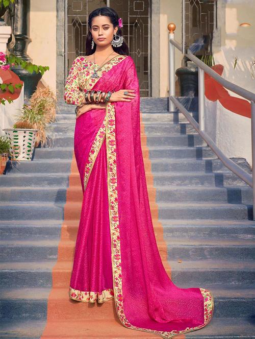 pink bordered saree with blouse - 19513637 - Very Small Image - 1