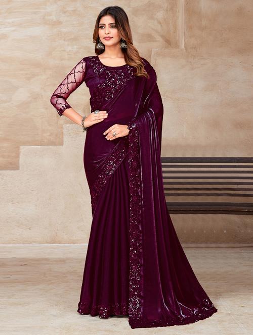 purple bordered saree with blouse - 19513642 - Very Small Image - 1
