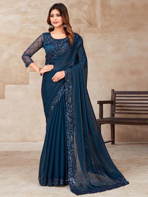 blue bordered saree with blouse - 19513645 - Very Small Image - 1
