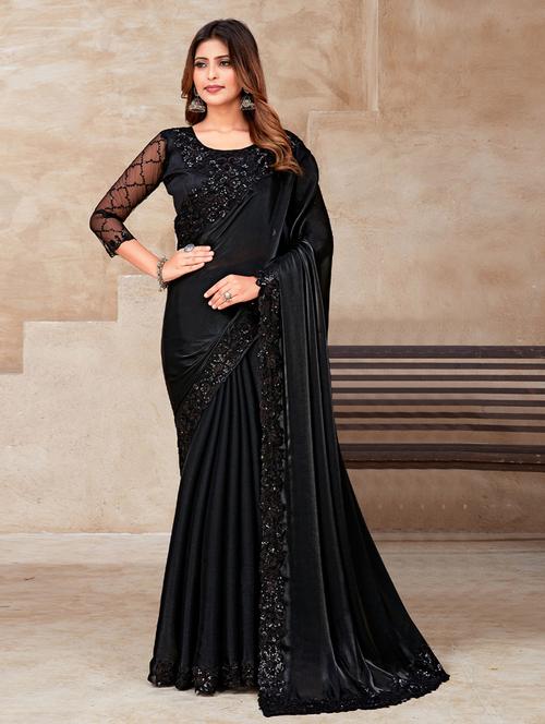black bordered saree with blouse - 19513646 - Very Small Image - 1