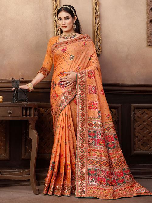 orange bordered saree with blouse - 19513648 - Very Small Image - 1