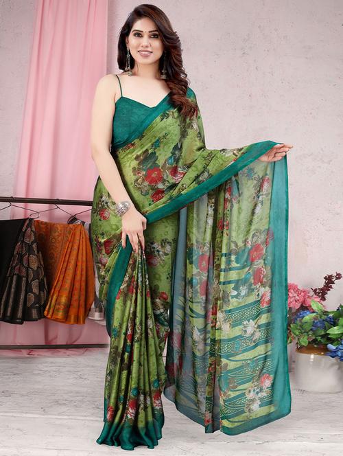 green printed saree with blouse - 19513668 - Very Small Image - 1