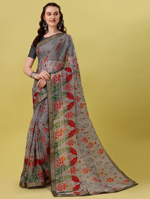 women's kalamkari grey colored saree with blouse - 19514224 - Very Small Image - 1