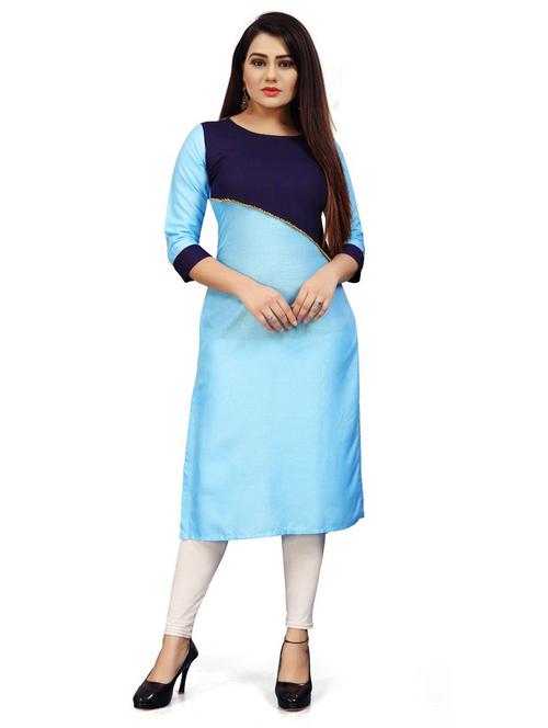 boat neck color block straight kurta - 19514332 - Very Small Image - 1