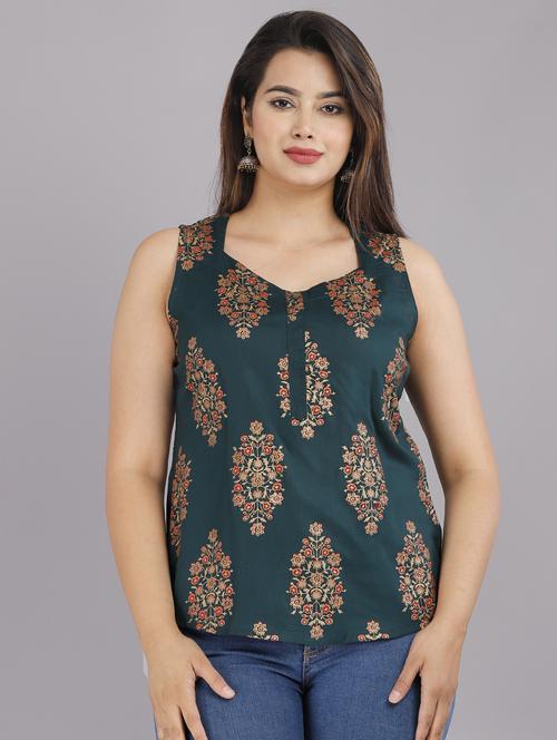 green floral print sleeveless regular tunic - 19514786 - Very Small Image - 1