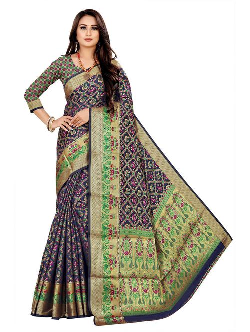 blue jacquard printed pochampalli saree - 19514877 - Very Small Image - 1