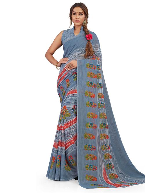 stripes printed saree with blouse - 19515460 - Very Small Image - 1