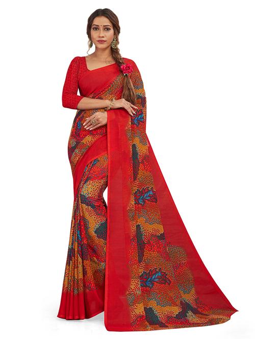 abstract printed georgetted saree with blouse - 19515598 - Very Small Image - 1