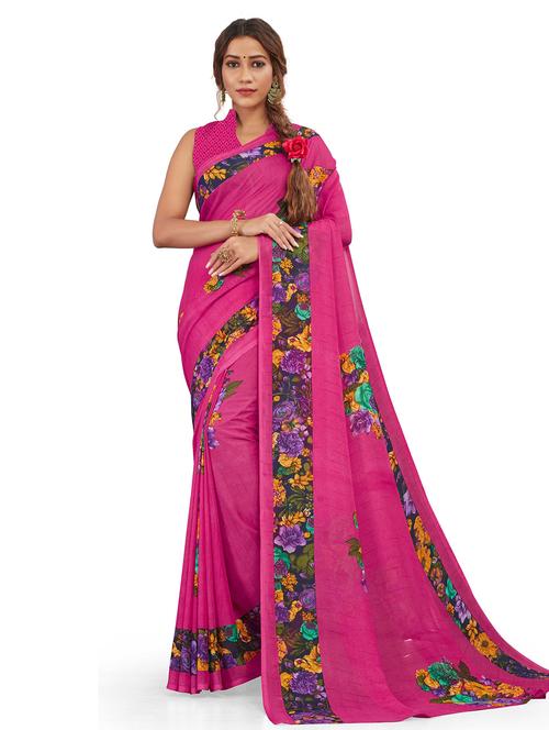floral printed saree with blouse - 19515608 - Very Small Image - 1