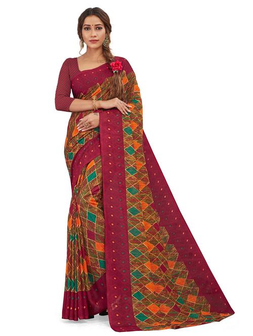 geometric printed saree with blouse - 19515627 - Very Small Image - 1