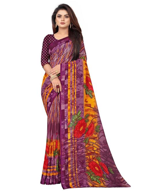 floral printed saree with blouse - 19515644 - Very Small Image - 1