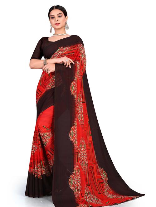 abstract printed georgetted saree with blouse - 19515655 - Very Small Image - 1