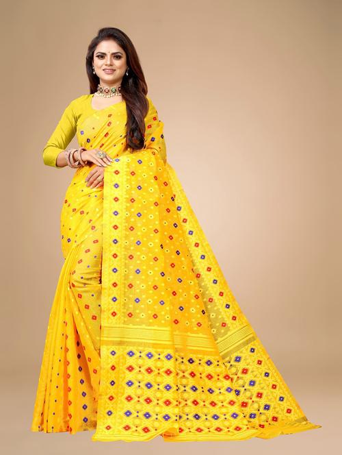 printed jamdani saree with blouse - 19515663 - Very Small Image - 1