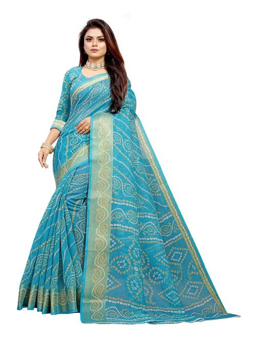 blue linen bandhani saree - 19515691 - Very Small Image - 1