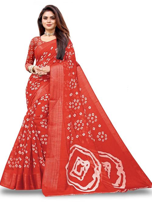 red linen bandhani saree with blouse - 19515707 - Very Small Image - 1