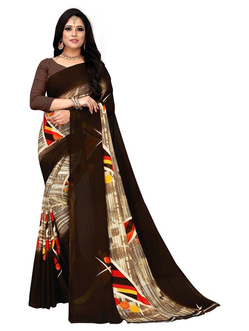 brown georgette woven printed saree with blouse - 19515727 - Very Small Image - 1