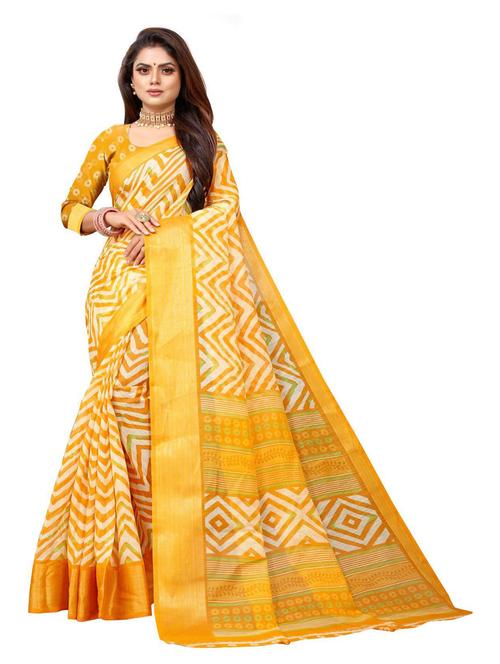 yellow rayon woven chevron print saree - 19515791 - Very Small Image - 1